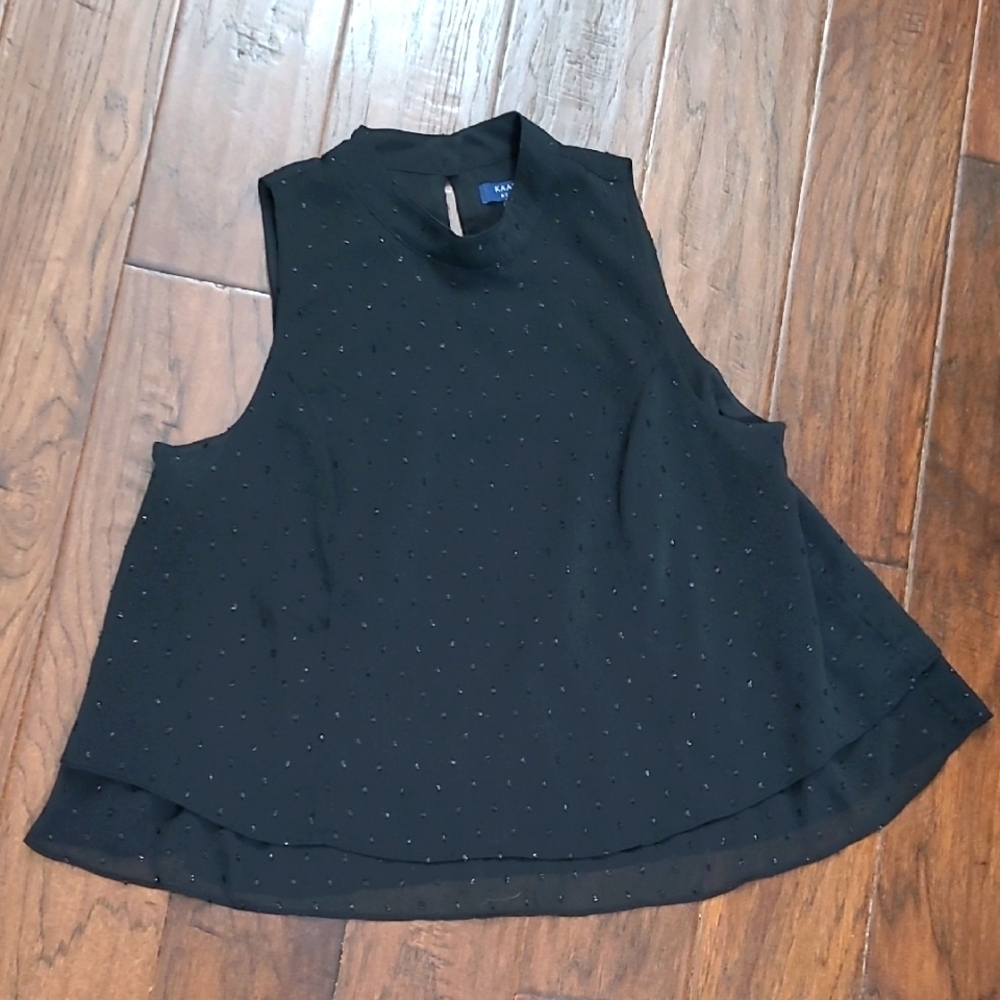 Kaari Blue Black Sleeveless Textured Blouse with Subtle Sparkles size Large